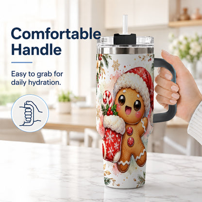 #pl[40oz|Black] Christmas Gingerbread 40oz Tumbler with Handle, Holiday Travel Cup