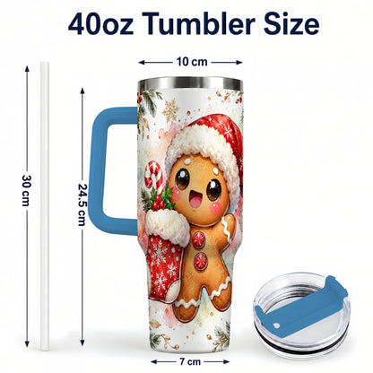 #pl[40oz|Blue] Christmas Gingerbread 40oz Tumbler with Handle, Holiday Travel Cup