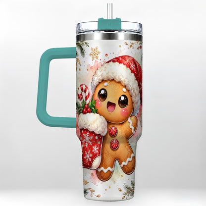 #pl[40oz|Green] Christmas Gingerbread 40oz Tumbler with Handle, Holiday Travel Cup