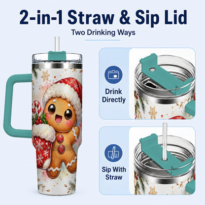 #pl[40oz|Green] Christmas Gingerbread 40oz Tumbler with Handle, Holiday Travel Cup