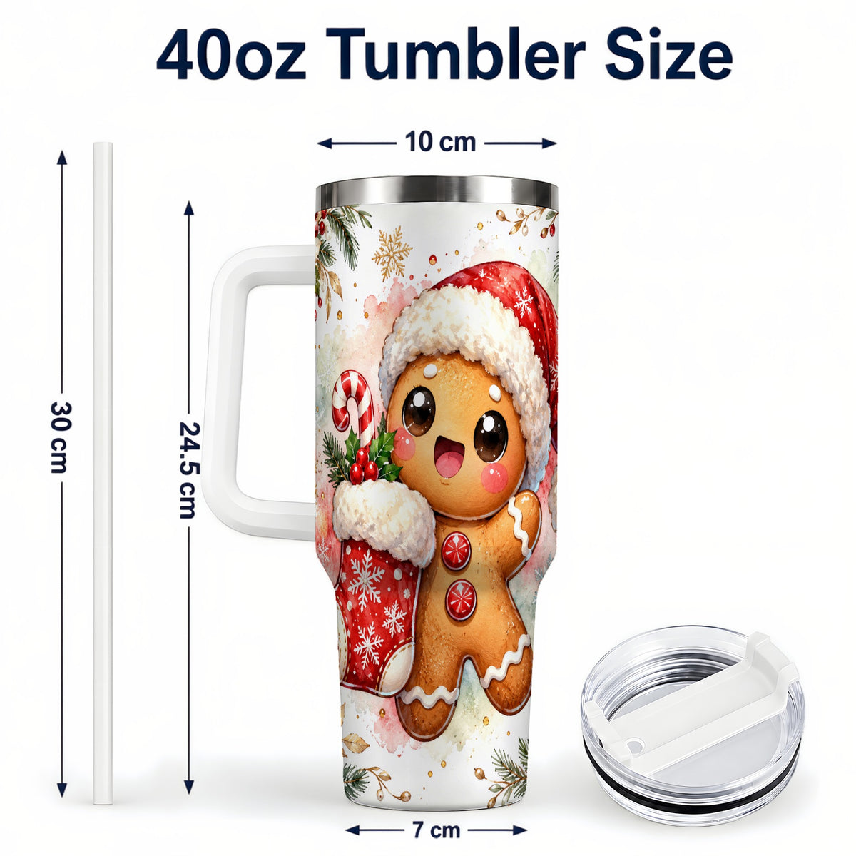 #pl[40oz|White] Christmas Gingerbread 40oz Tumbler with Handle, Holiday Travel Cup