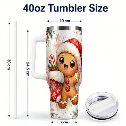 #pl[40oz|White] Christmas Gingerbread 40oz Tumbler with Handle, Holiday Travel Cup