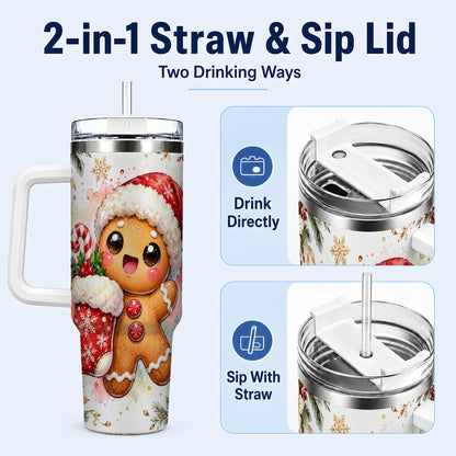 #pl[40oz|White] Christmas Gingerbread 40oz Tumbler with Handle, Holiday Travel Cup