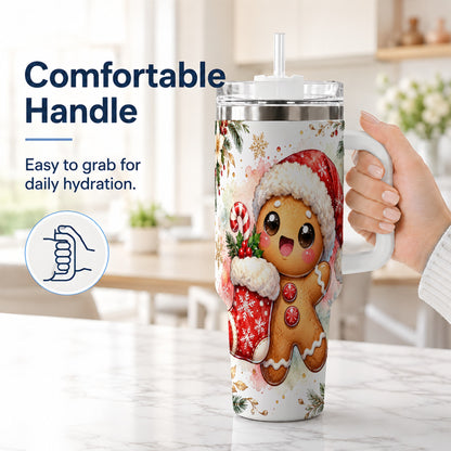 #pl[40oz|White] Christmas Gingerbread 40oz Tumbler with Handle, Holiday Travel Cup