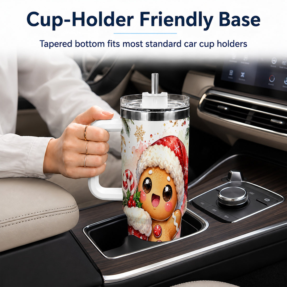 Christmas Gingerbread 40oz Tumbler with Handle, Holiday Travel Cup