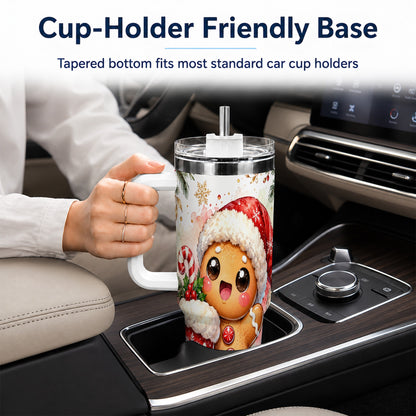 Christmas Gingerbread 40oz Tumbler with Handle, Holiday Travel Cup