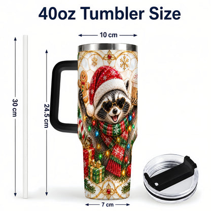#pl[40oz|Black] Christmas Raccoon 40oz Tumbler with Handle, Festive Travel Cup