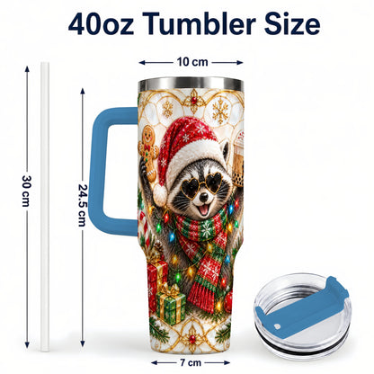 #pl[40oz|Blue] Christmas Raccoon 40oz Tumbler with Handle, Festive Travel Cup