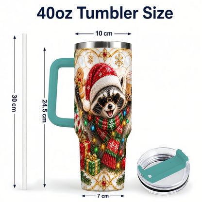 #pl[40oz|Green] Christmas Raccoon 40oz Tumbler with Handle, Festive Travel Cup