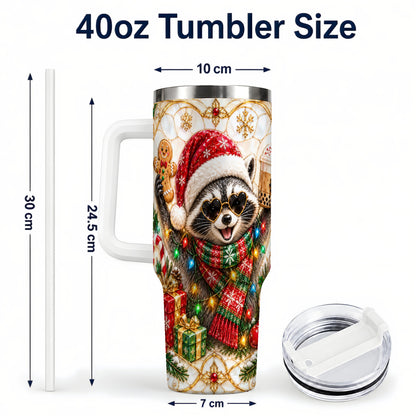 #pl[40oz|White] Christmas Raccoon 40oz Tumbler with Handle, Festive Travel Cup
