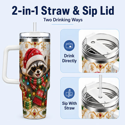 #pl[40oz|White] Christmas Raccoon 40oz Tumbler with Handle, Festive Travel Cup