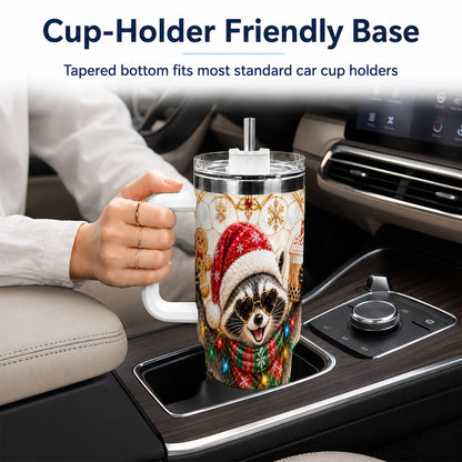 Christmas Raccoon 40oz Tumbler with Handle, Festive Travel Cup