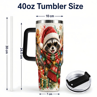 #pl[40oz|Black] Christmas Raccoon 40oz Tumbler with Handle, Holiday Travel Cup