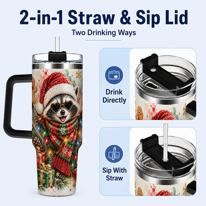 #pl[40oz|Black] Christmas Raccoon 40oz Tumbler with Handle, Holiday Travel Cup