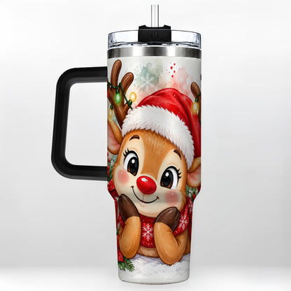#pl[40oz|Black] Christmas Reindeer 40oz Tumbler with Handle, Holiday Travel Cup
