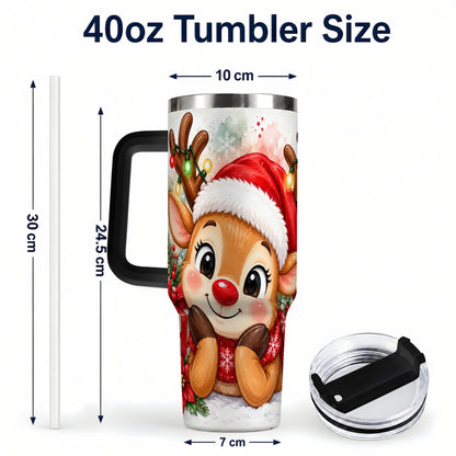 #pl[40oz|Black] Christmas Reindeer 40oz Tumbler with Handle, Holiday Travel Cup