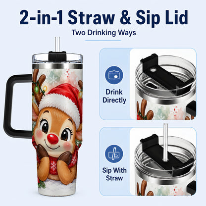 #pl[40oz|Black] Christmas Reindeer 40oz Tumbler with Handle, Holiday Travel Cup