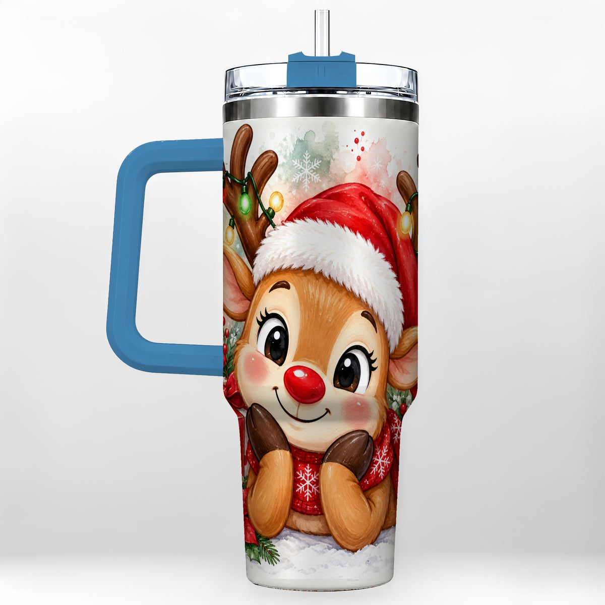 #pl[40oz|Blue] Christmas Reindeer 40oz Tumbler with Handle, Holiday Travel Cup
