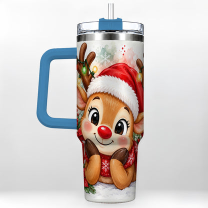 #pl[40oz|Blue] Christmas Reindeer 40oz Tumbler with Handle, Holiday Travel Cup
