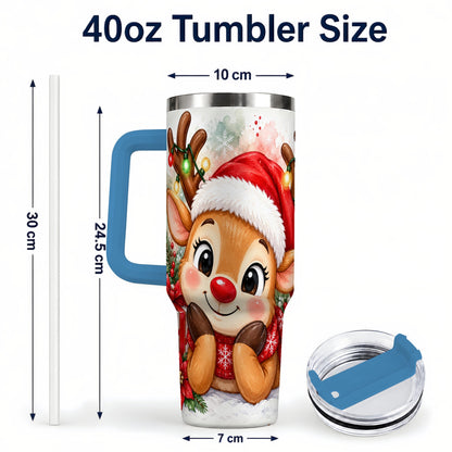 #pl[40oz|Blue] Christmas Reindeer 40oz Tumbler with Handle, Holiday Travel Cup