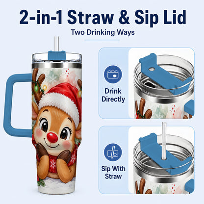 #pl[40oz|Blue] Christmas Reindeer 40oz Tumbler with Handle, Holiday Travel Cup