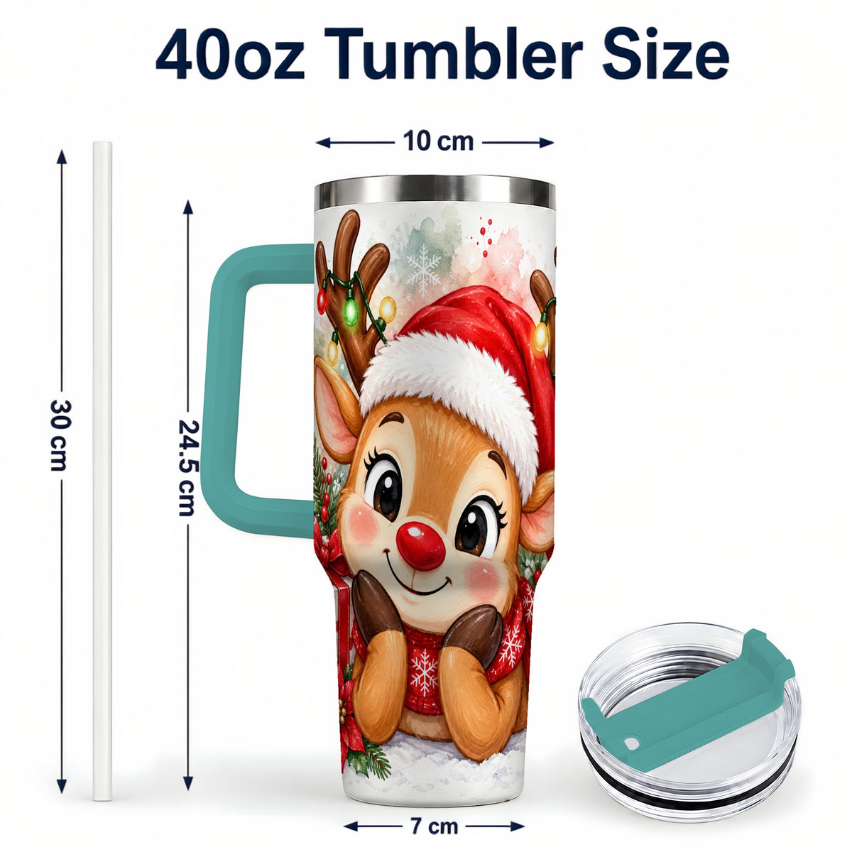 #pl[40oz|Green] Christmas Reindeer 40oz Tumbler with Handle, Holiday Travel Cup
