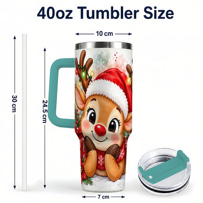#pl[40oz|Green] Christmas Reindeer 40oz Tumbler with Handle, Holiday Travel Cup