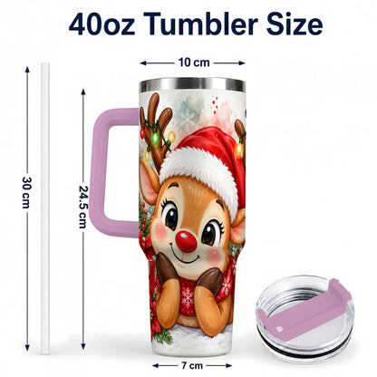 #pl[40oz|Pink] Christmas Reindeer 40oz Tumbler with Handle, Holiday Travel Cup