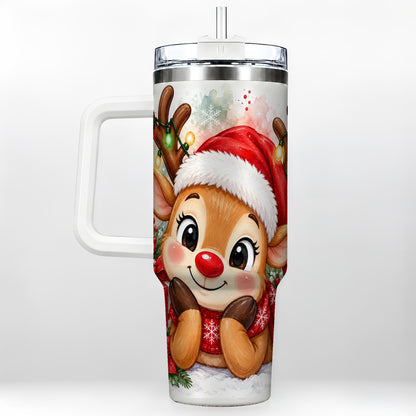 Christmas Reindeer 40oz Tumbler with Handle, Holiday Travel Cup