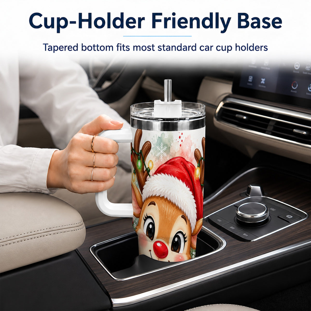Christmas Reindeer 40oz Tumbler with Handle, Holiday Travel Cup