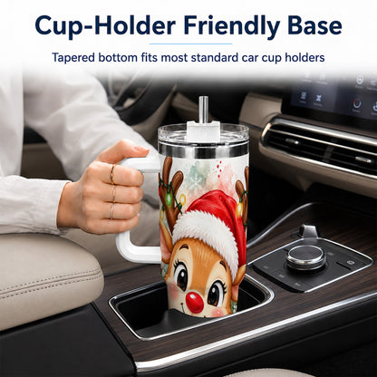 Christmas Reindeer 40oz Tumbler with Handle, Holiday Travel Cup