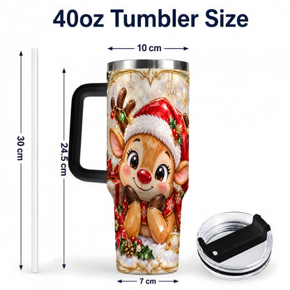 #pl[40oz|Black] Jeweled Reindeer 40oz Tumbler with Handle, Holiday Travel Cup