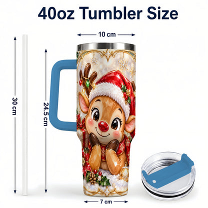 #pl[40oz|Blue] Jeweled Reindeer 40oz Tumbler with Handle, Holiday Travel Cup