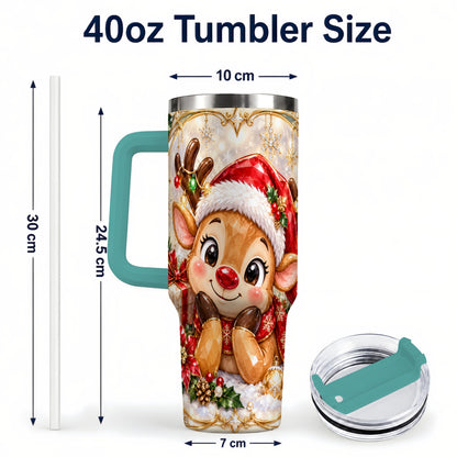 #pl[40oz|Green] Jeweled Reindeer 40oz Tumbler with Handle, Holiday Travel Cup