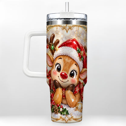 Jeweled Reindeer 40oz Tumbler with Handle, Holiday Travel Cup
