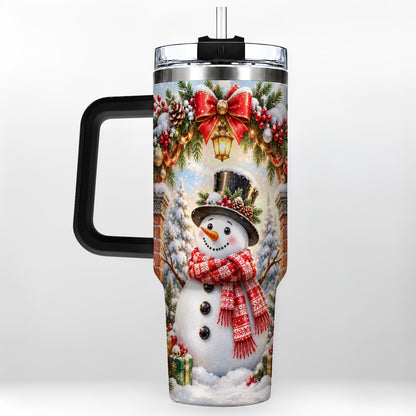 #pl[40oz|Black] Snowman Christmas 40oz Tumbler with Handle, Winter Travel Cup
