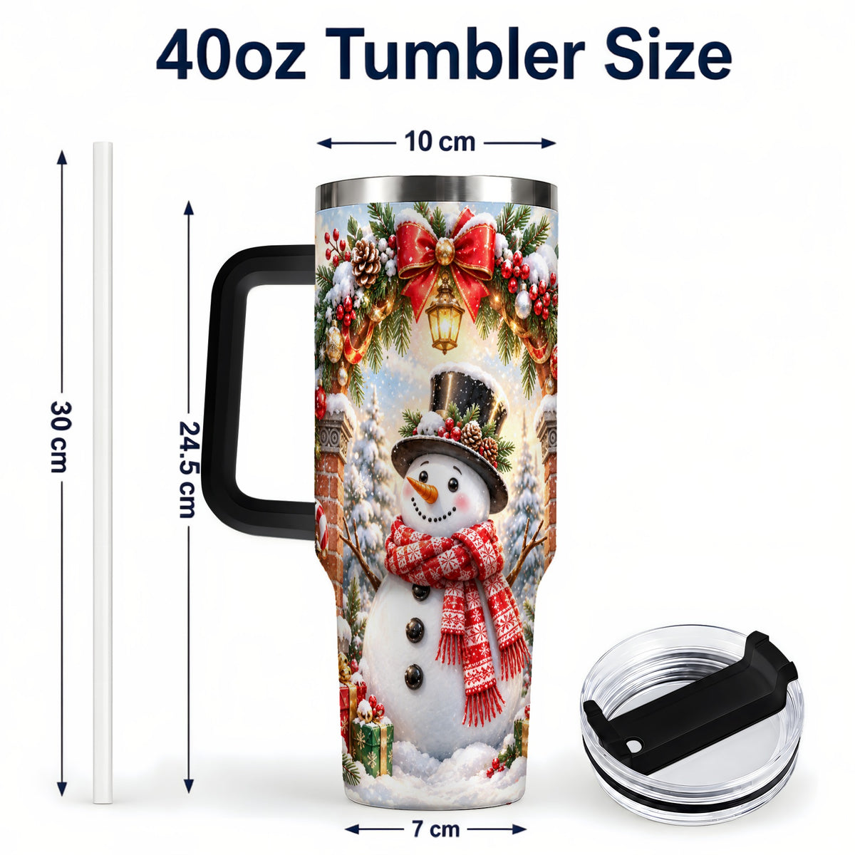 #pl[40oz|Black] Snowman Christmas 40oz Tumbler with Handle, Winter Travel Cup