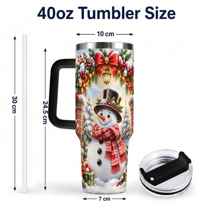 #pl[40oz|Black] Snowman Christmas 40oz Tumbler with Handle, Winter Travel Cup