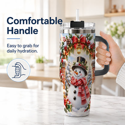 #pl[40oz|Black] Snowman Christmas 40oz Tumbler with Handle, Winter Travel Cup