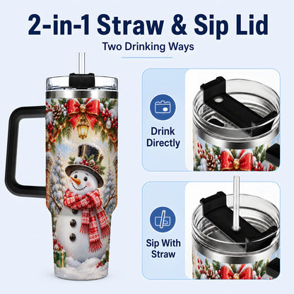 #pl[40oz|Black] Snowman Christmas 40oz Tumbler with Handle, Winter Travel Cup