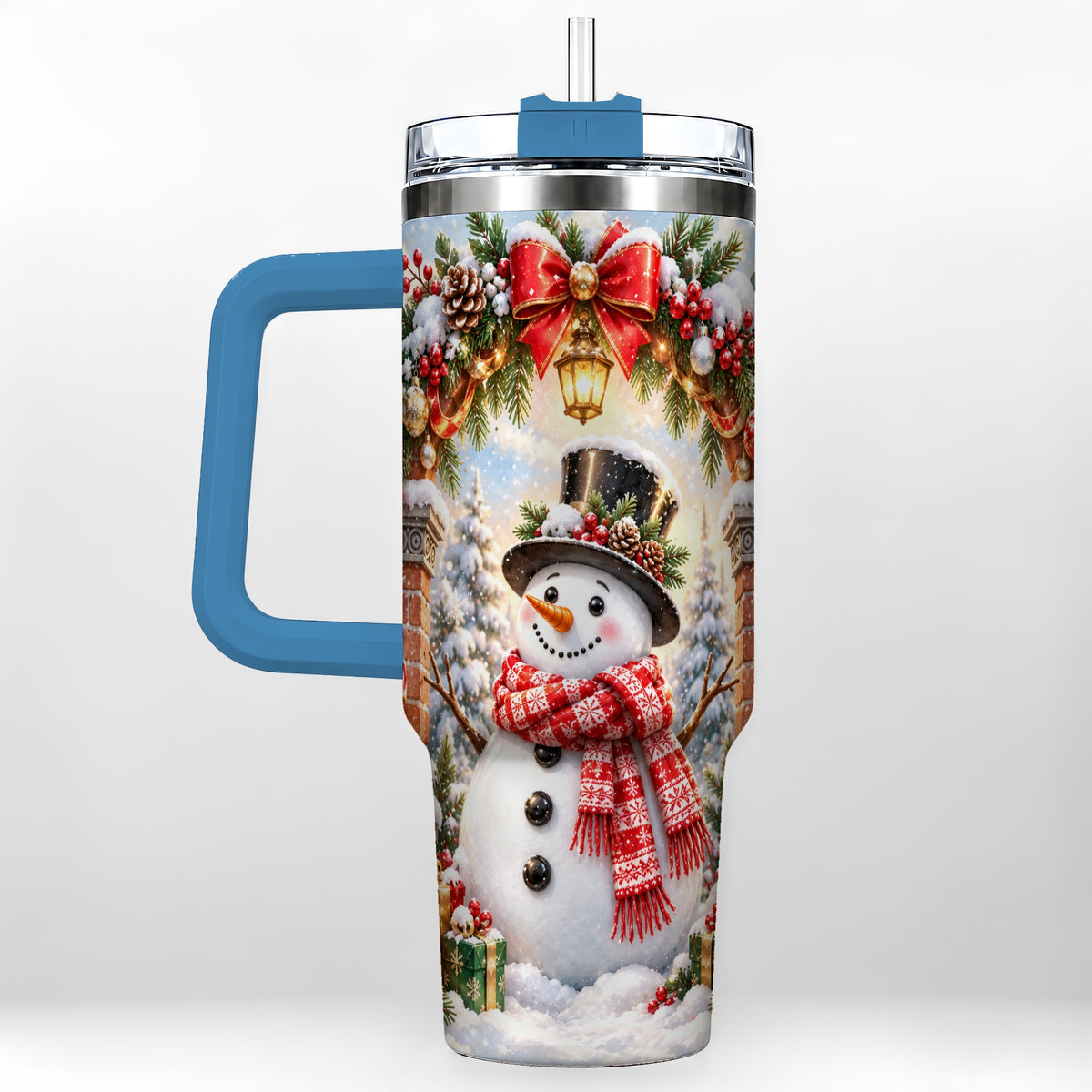 #pl[40oz|Blue] Snowman Christmas 40oz Tumbler with Handle, Winter Travel Cup