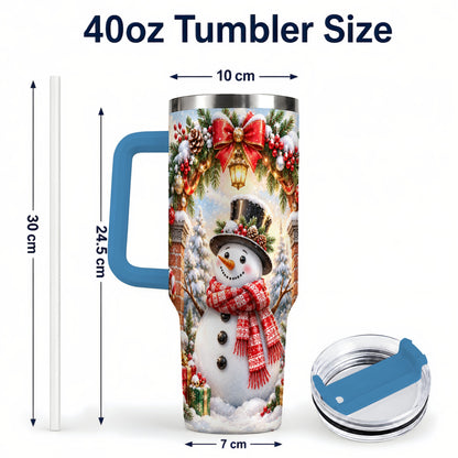 #pl[40oz|Blue] Snowman Christmas 40oz Tumbler with Handle, Winter Travel Cup