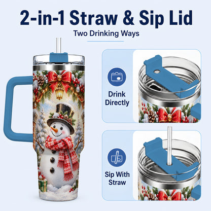 #pl[40oz|Blue] Snowman Christmas 40oz Tumbler with Handle, Winter Travel Cup