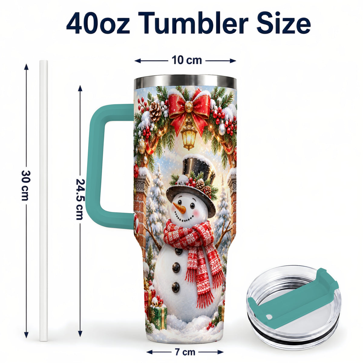 #pl[40oz|Green] Snowman Christmas 40oz Tumbler with Handle, Winter Travel Cup
