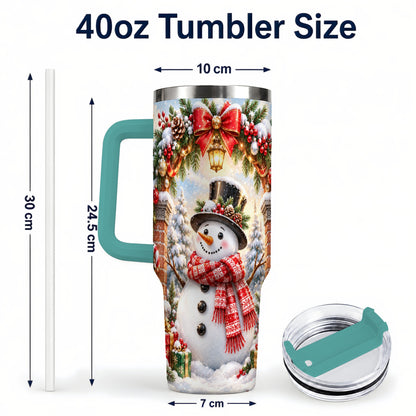 #pl[40oz|Green] Snowman Christmas 40oz Tumbler with Handle, Winter Travel Cup