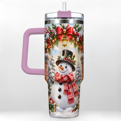 #pl[40oz|Pink] Snowman Christmas 40oz Tumbler with Handle, Winter Travel Cup