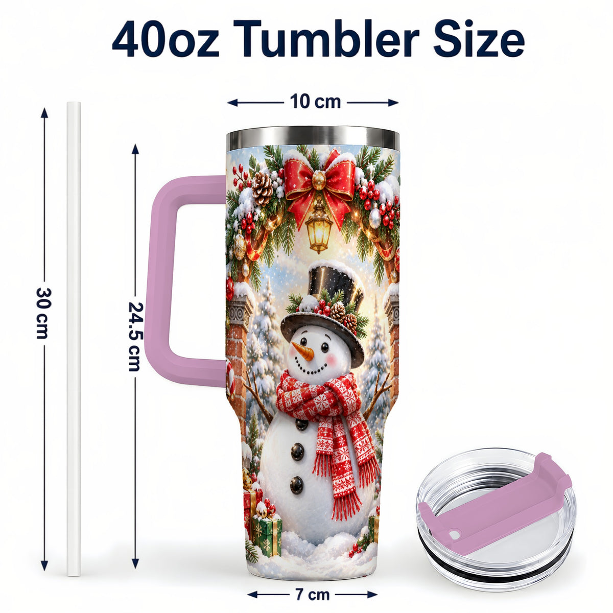 #pl[40oz|Pink] Snowman Christmas 40oz Tumbler with Handle, Winter Travel Cup