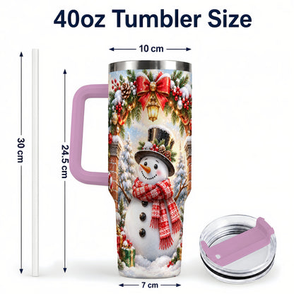 #pl[40oz|Pink] Snowman Christmas 40oz Tumbler with Handle, Winter Travel Cup