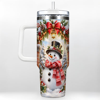 Snowman Christmas 40oz Tumbler with Handle, Winter Travel Cup