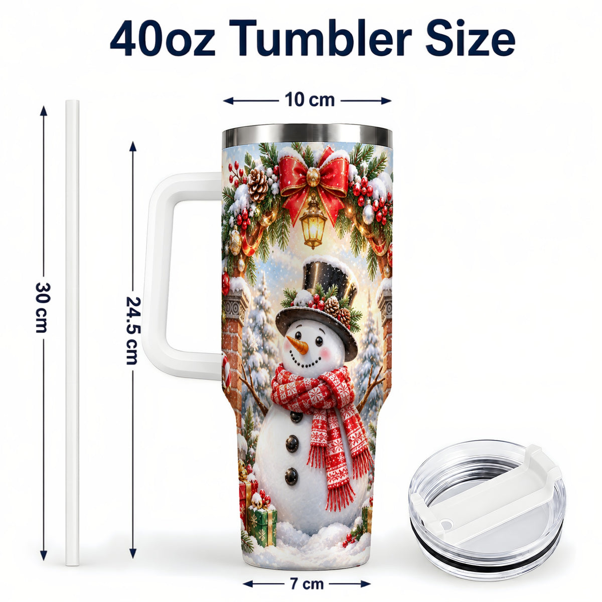 #pl[40oz|White] Snowman Christmas 40oz Tumbler with Handle, Winter Travel Cup